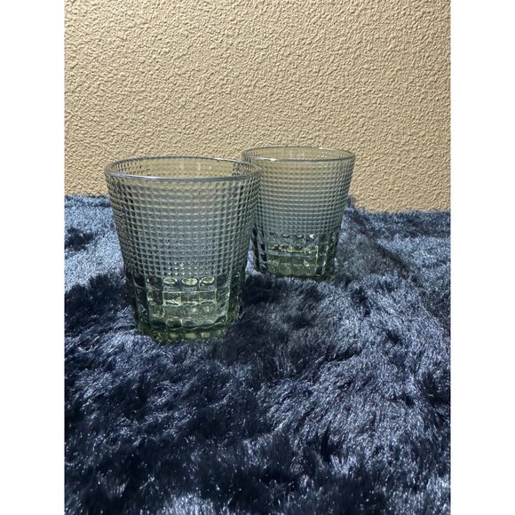 Neil Lane Bead Design Square Bottom Smokey Gray Rock Glass Set Of 2 - Picture 2 of 6